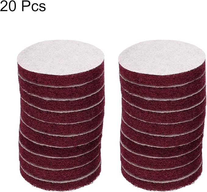 HARFINGTON 20pcs Scrubber Scouring Pads 500 Grits 3 Inch Drill Power Brush Hoop and Loop Surface Conditioning Disc Drill Scuffing Disc Scrub Pads for Home Kitchen Cleaning, Dark Red