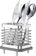 2 Slots Utensil Holder for Kitchen Counter, Small Stainless Steel Cutlery Holder Organizer with Drying Diatomaceous Earth Base, Utensil Drying Rack Spoon Fork Organizer Crock Storage, Sliver