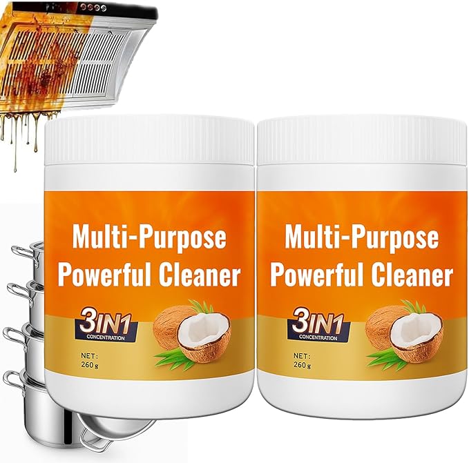 Multi-Purpose Powerful Cleaner for Kitchen, 260g Coconut Oil Natural Cleanser Heavy Kitchen Duty Degreaser All-Purpose Cookware Cleaner for Faucets, Tiles, Oven & Stove Top (2)