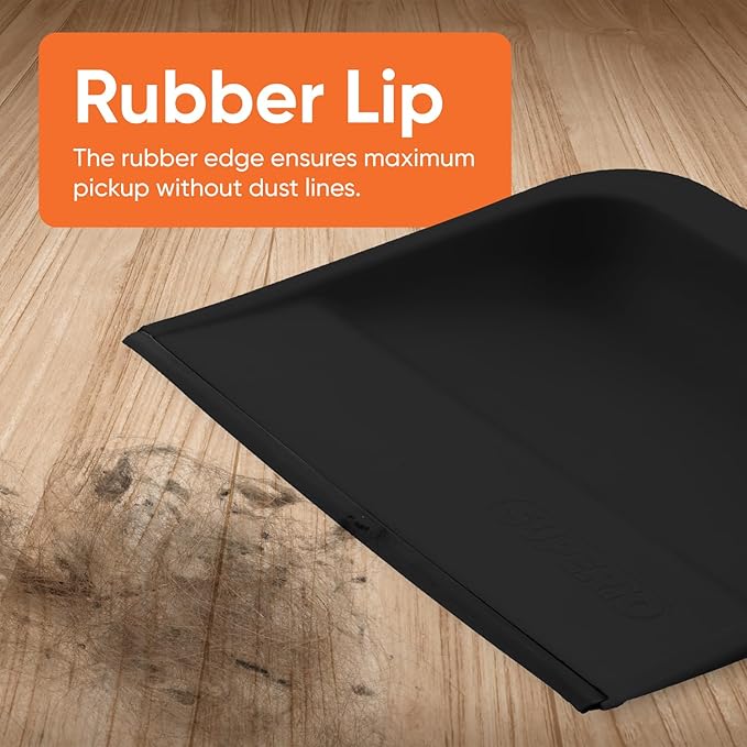 Superio Clip-On Dustpan with Rubber Lip - 10-inch Wide Durable Plastic Dust Pan with Comfort Grip Handle, (Clip-on Dustpan with Rubber Lip, Black) (Black)