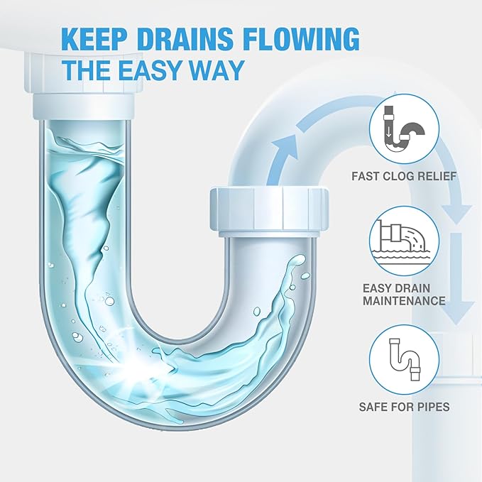Drain Cleaner Sink Clog Remover: Powerful Foam Powder Unclogger for Kitchen and Bathroom Pipes - Fast Hair Cleaning Solution for Shower Drains (4 Pack)