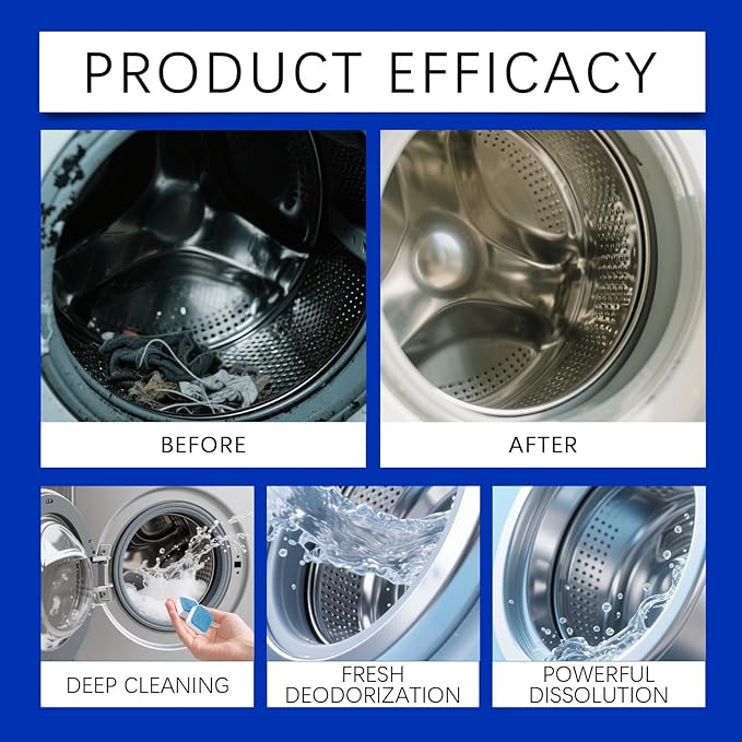 Eco-Friendly Washing Machine Cleaner, 12 Pack Washing Machine Deep Cleaner Tablets, Remove Stubborn Pet Hair, Septic Safe, Compatible with HE, Top & Front Load Washers (2PCS)