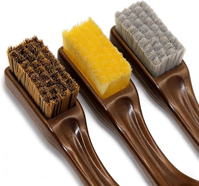 Multi-Purpose Cleaning Brush Set with Carbon Gray Hard Bristles, Bamboo Charcoal Soft Bristles, and Yellow Sponge, 3 Pack Small Detail Brushes for Collectibles, Toys, and Crevices