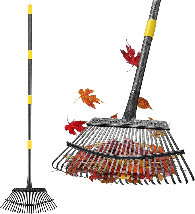 Rake for Leaves Heavy Duty, Large Garden Leaf Rakes for Lawns, 65 Inch Gardening Rake with Back-Saving Long Handle, 18.5” Wide 25 Tines Head for Quick Cleanup Yard Grass Clippings, Anti-Rust