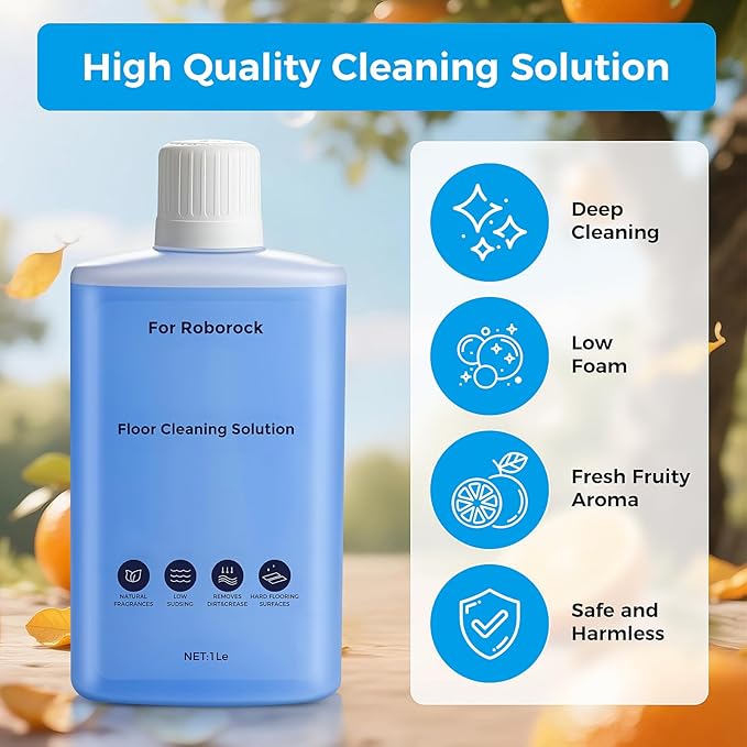 Floor Cleaning Solution Compatible with Roborock Robot Vacuum and Wet Dry Vacuum Cleaner, Deeply Cleans Various Hard Floors Without Leaving any Residue. 1L, 33.81 Fl Oz, Pomelo and Citrus Fragrance