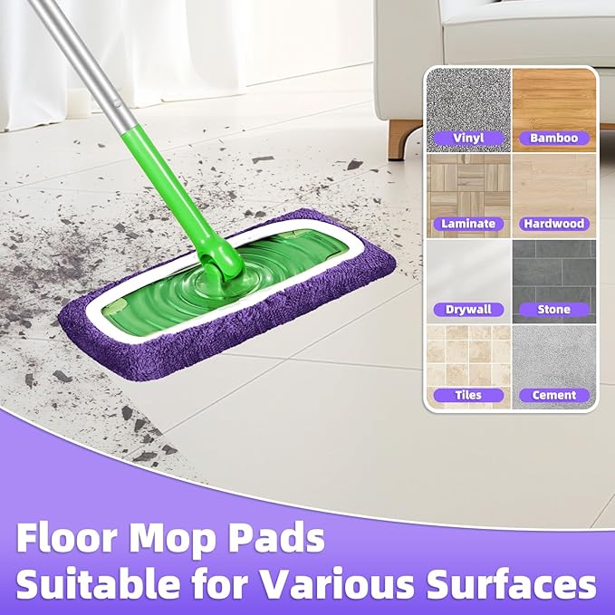 Reusable Mop Pads Compatible with Swiffer Sweeper Mop, Microfiber Wet Pads Refill & Machine Washable Dry Sweeping Cloths for Use on All Sealed Floors - Stone, Hardwood, Laminate & Tile (6 Purple)