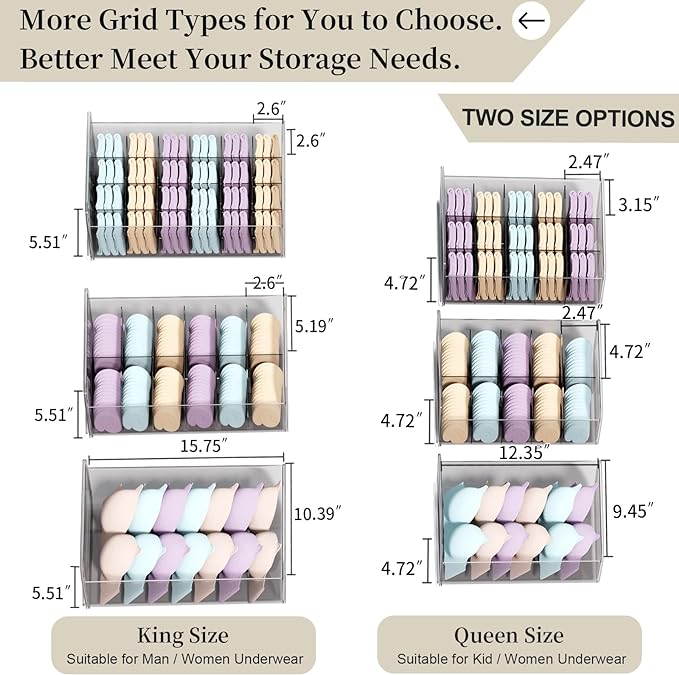 Underwear Organizer Drawer, 1 Cell Plastic Sock Underwear Storage Drawer, Stackable Closet Organizers and Storage Box for Bras, Socks, Scarves, Ties, Belt (Queen Size-White, 1 Pcs)
