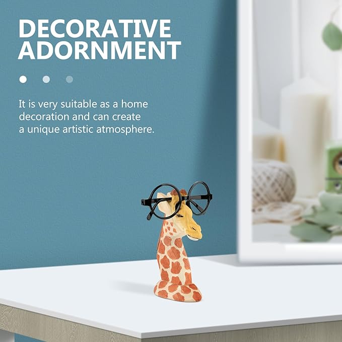 Housoutil Giraffe Shaped Eyeglasses Stand Wooden Desktop Eyewear Organizer Display Rack for Sunglasses Storage Home Office Decor
