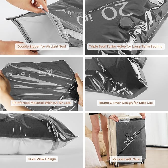 Vacuum Storage Bags for Travel with Wireless Rechargeable Air Pump, 22 Pack Travel Essentials Space Saver Compression Bag for Luggage, Suitcase, Backpack, Vacuum Seal Bags for Home Storage Clothing