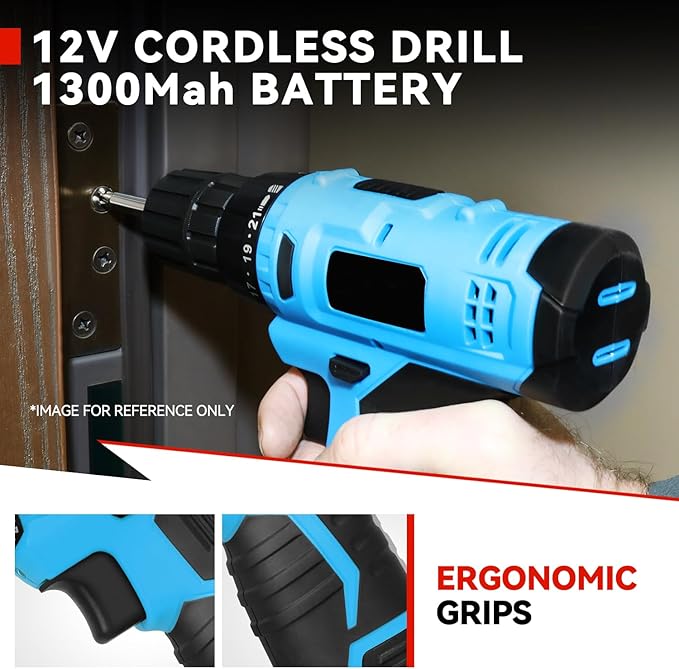 Auto Dynasty 27 Pieces Portable Cordless Drill and Home Hand Repair Kit 12V 1300mAh Lithium Power Tool Kit Set for DIY Household Office Warehouse with Charger, Blue