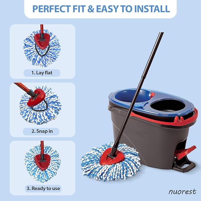 Cedar Mop Replace Head for RinseClean 2-Tank System, Microfiber Spin Mop Refills, Easy to Replace, Include 3 Mop Replace Heads, 1 Extra Mop Replacement Base