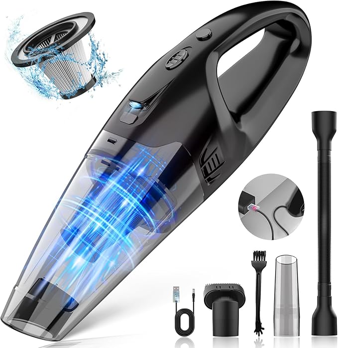 BSRCO Handheld Vacuum Cordless Rechargeable, 3-in-1 Car Vacuum Portable with LED Light & USB Charge, 1.65Lbs Lightweight Hand Vacuum Cleaner for Pet Hair, Home, Car Interior