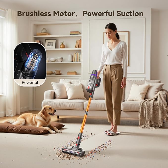 TechRise Cordless Vacuum Cleaner for Home, Powerful Suction Stick Vacuum with Tangle-Free Brush, Up to 60 Min Runtime, 8-in-1 Versatile & Self-Standing for Hardwood Floors, Carpets, Pet Hair