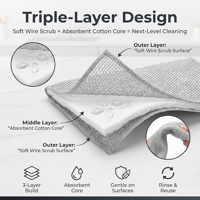 Kona Safe/Clean Grill Cleaner Spray, 23 oz + 6 Stainless Steel Scrub Cloths Bundle, No-Drip Gel Degreaser for Grill Grates, Griddles, Oven, Stainless Steel