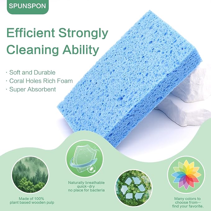 Large Cellulose Sponges, Kitchen Sponge for Dish, Thick Heavy Duty Scrub Pads, Non-Scratch Scrubber for Household/Cookware/Bathroom/Office/Boat 5.5" x 3" x 1" (7 Pack) Blue