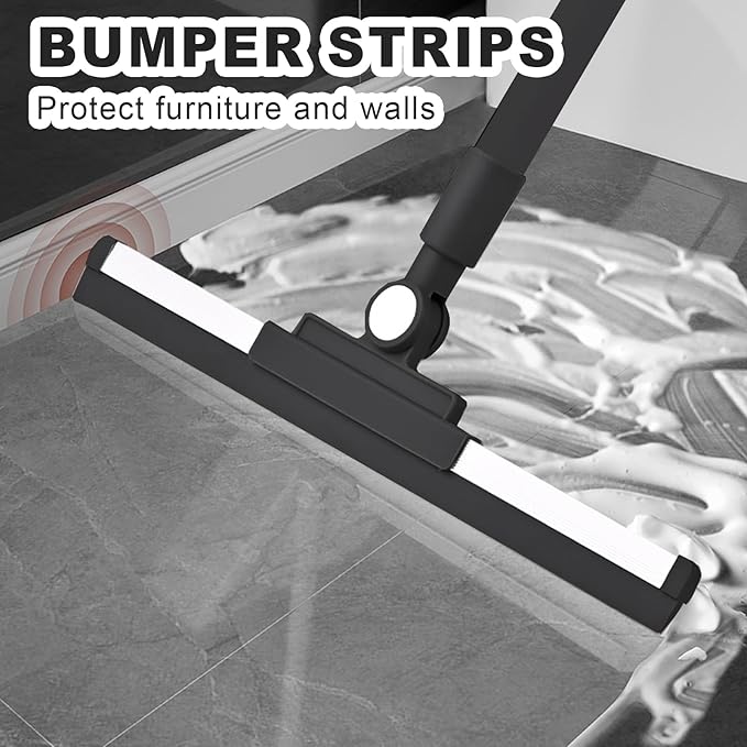 Floor Squeegee - 52 Inch Adjustable Long Handle 14.2 Inch Rubber Blade 180° Rotatable Head Heavy Duty Squeegee Broom for Floor Window Bathroom Tile Garage Concrete Shower Patio (Black)
