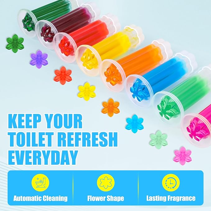 16 Pack Toilet Gel Stamp, 192 Stamps 8 Kinds Of Scent Toilet Bowl Cleaner Gel, Long-Lasting Flowers Shaped Bathroom Freshener, Keeps Toilet Fresh Fragrant and Clean