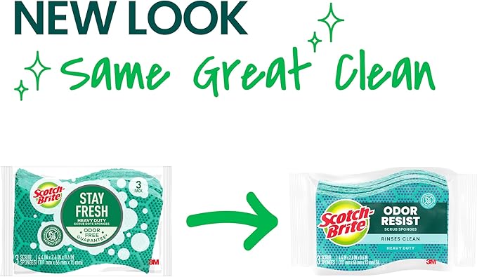 Scotch-Brite Odor Resist Heavy Duty Scrub Sponge, Dishwasher-Safe Kitchen sponges for Serious Scrubbing, Multipurpose Dish Sponge for Stuck-On Messes, 3 Scrubbing Sponges