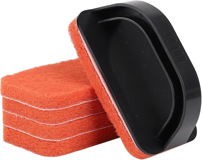 Non-Scratch Scouring Pads with Handle, Reusable Cleaning Scrubbers, Heavy Duty Scrubbing Pads for Cleaning Pans, Pots, Ovens, Grills, Griddles- 5 Scrub Pads and 1 Handle