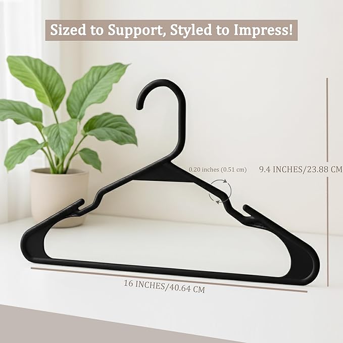 Utopia Home Plastic Hangers 50 Pack, Space-Saving Clothes Hangers with Non-Slip Shoulder Grooves for Strappy Clothes, Ideal for Home Closet Organization and Warddrobe Solutions (Black)