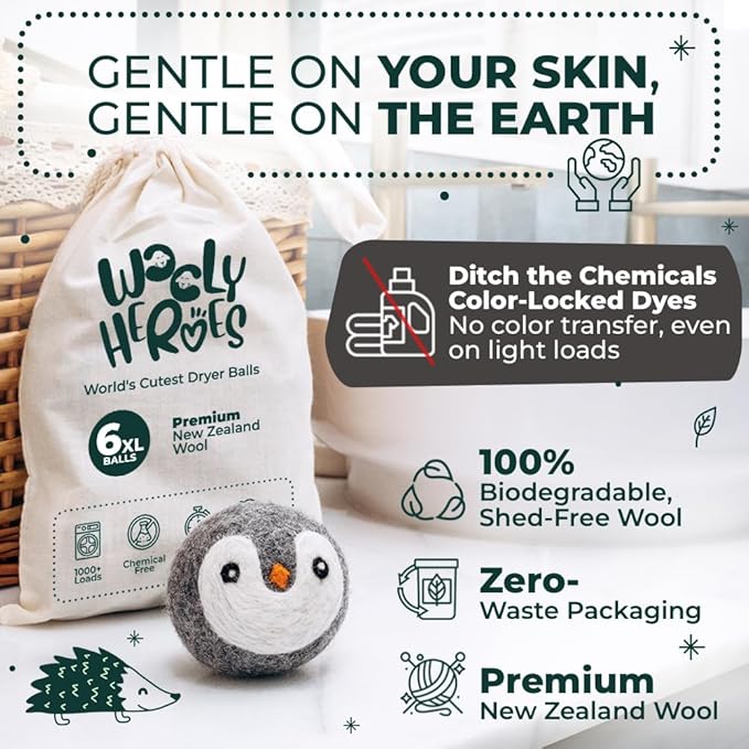 No More Dryer Sheets! XL Wool Dryer Balls 6-Pack, Reusable Laundry Softener & Static Reducer, Eco-Friendly, Long-Lasting, Safe for Sensitive Skin