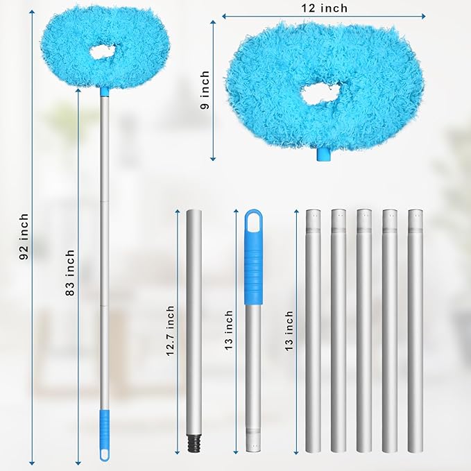 Eunice 7FT Ceiling Fan Duster with Extension Pole, Adjustable and Removable Fan Cleaner Blade for High Ceiling, Window Door Furniture (Blue)