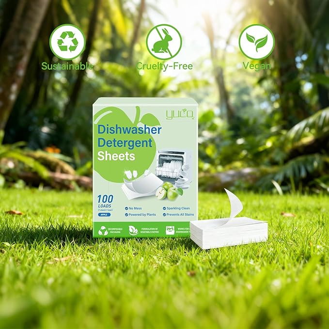Dishwasher Detergent Sheets 100 Loads Eco Friendly Dishwasher Detergent Plastic-Free Washer Sheets Alternative(Green Apple)