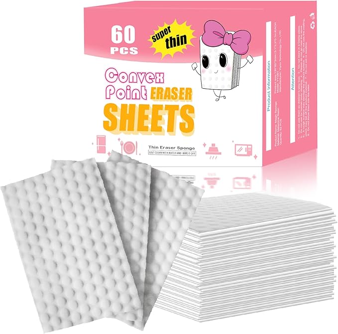 60 PCS Magic Cleaning Sponge Eraser Sheets, Reusable Upgrade Convex Point Scrub Pad Singles Eraser Cleaning Sponge Portable Thin Nano Wipes for Kitchenware Furniture Faucets Hard-to-Reach Places