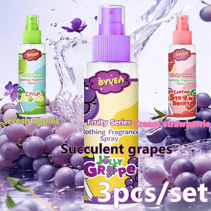 3 Pack Fabric Perfume, Linen & Pillow Clothes Spray, Natural Fruity Fragrance Apple, Grape, Strawberry Air Freshener, Long Lasting Fragrance Fabric and Linen Odor Remover, Room Air Freshener Spray