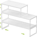 Jojocross Adjustable Stackable Metal Storage Shelf Organizer - Expandable Wire Rack with Perforations for Kitchen, Pantry, Bathroom, Cabinet & Office-Compact, Durable & Sturdy (3PACKS/Large/White)