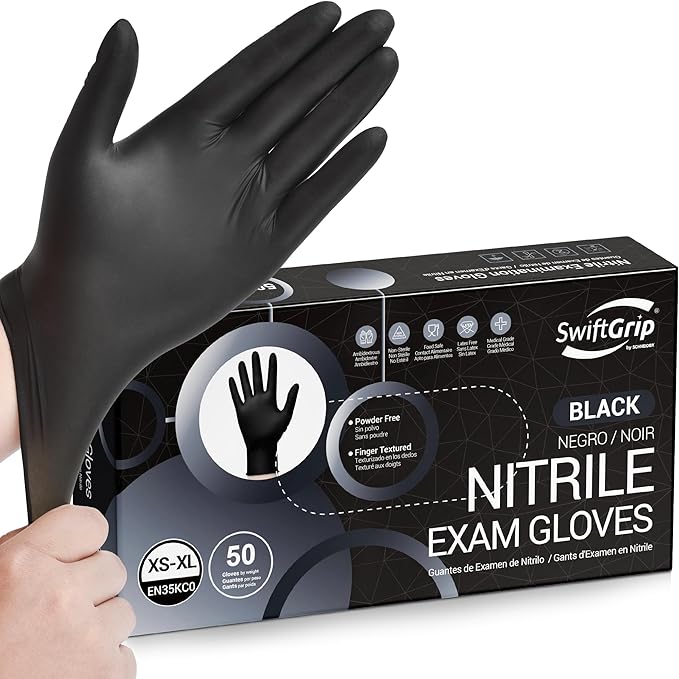 Disposable Nitrile Exam Gloves, Black Nitrile Gloves Disposable Latex Free for Medical, Cooking & Esthetician