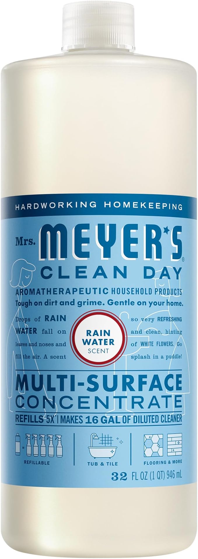 Mrs. MEYER'S CLEAN DAY Multi-Surface Everyday Concentrate, Rain Water Scent, 32 Fl Oz Bottle
