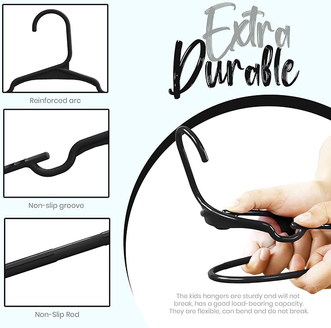 Utopia Home Kids Hangers 100 Pack - Plastic Baby Hangers for Closet - Childrens Hanger for Clothes & Infant Hanger for Closet - for Everyday Standard Use (Black)