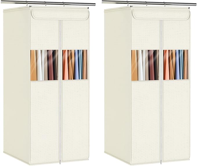 Zilink Suit Bags for Closet Storage 40" Hanging Garment Bags for Storage with Clear Window Space Saving Clothing Storage Bags for Suits, Shirts, Short Skirts, Beige, 2-Pack
