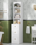 67" Tall Bathroom Storage Cabinet with 4 Open Shelves, Drawer & Cabinet, L-Shaped Narrow Bathroom Storage Cabinet with Adjustable Shelf, Bathroom Storage Cabinet for Bathroom, Living Room, White