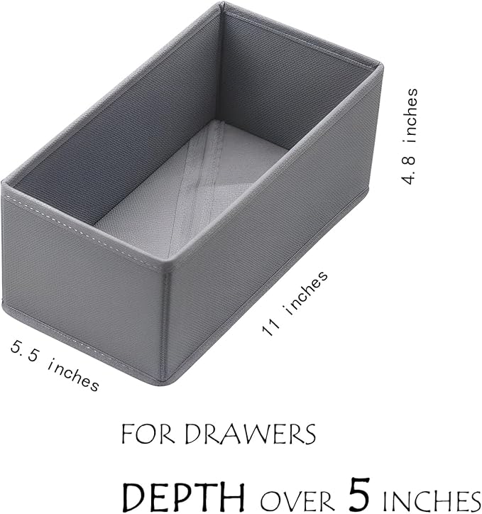 Small Foldable Fabric Drawer Organizer 3-Pack - 11“ Breathable Closet & Dresser Storage Bins for Socks, Underwear, Bras & Baby Clothes, Gray