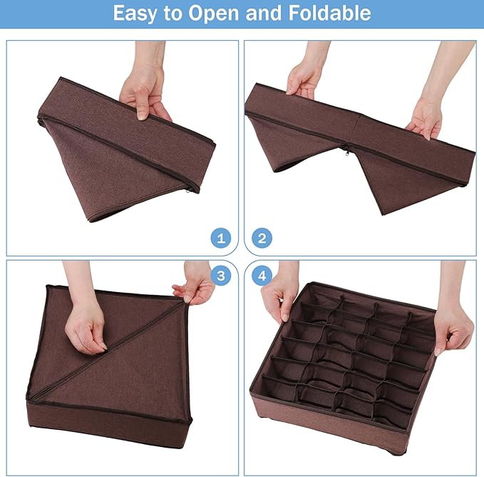 Foldable Storage Cubes Drawer Underwear Organizer Dividers， under Cabinet Organizer 24-Cell Fabric Storage Boxes for Lingerie,Socks,Ties （Coffee）