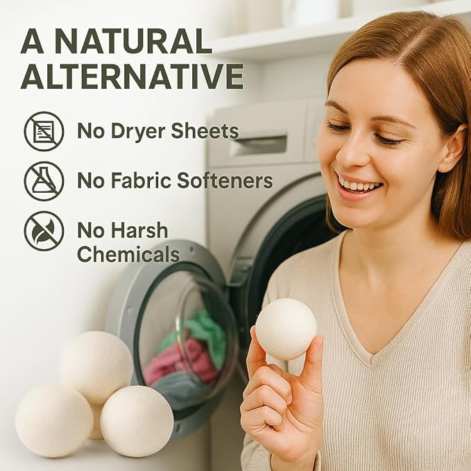Laundry Wool Dryer Balls | Natural Fabric Softener – Reusable, Eco-Friendly, Reduces Drying Time – Wool Balls Replaces Dryer Sheets - 6 XL Pack - Laundry Balls for Dryer (6 Count (Pack of 1))