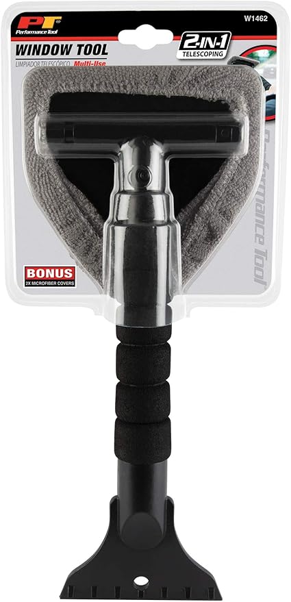 Performance Tool W1462 2-in-1 Window Cleaner/Scraper - Perfect Tool for Cleaning and Scraping Windows, Mirrors, and Glass Surfaces with Ease