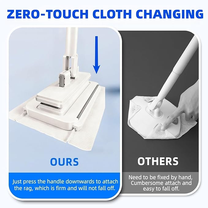 Snap Grip Mini Mop No-Touch Automatic Gripping Mopa Desechable para Polvo Mini Lazy Dust Mop & Sweeper Mops for Dry Wet Disposable Pads, Multi Surface Floor Cleaning (1 mop + 10 Cloths)