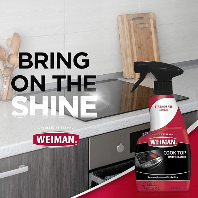 Weiman 2-Pack Cooktop Cleaning Spray & Microfiber Cloth – Cooktop & Oven Cleaner for Streak & Residue Free - Non-Abrasive Degreaser Safe for Glass & Ceramic