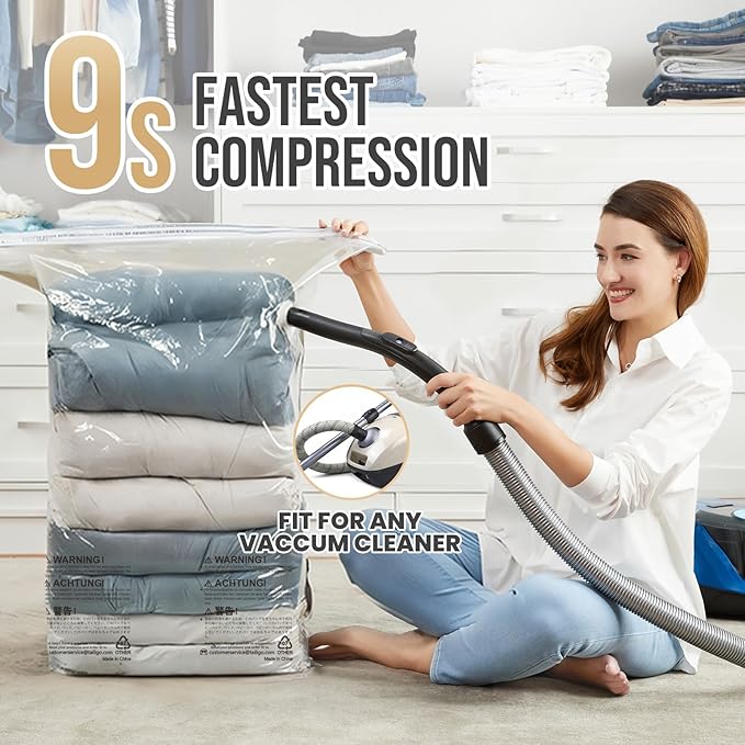 TAILI 12 Pack Vacuum Storage Bags, Jumbo Cube Space Saver (31x40x15 Inch), Large Vacuum Seal Bags for Comforters Blankets Bedding, Closet Organizer, Cream