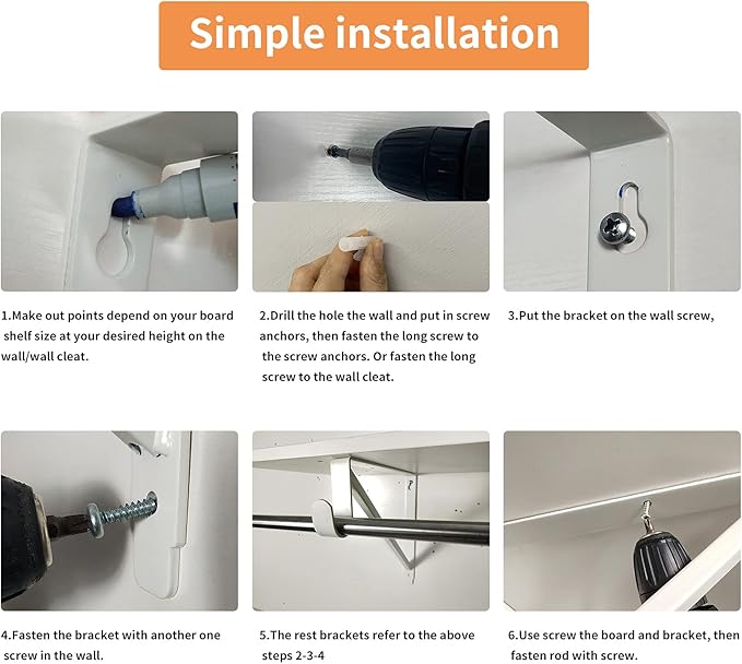 Heavy Duty Closet Shelf and Rod Brackets (White, 3 Pack)