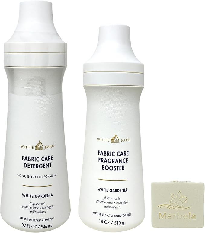 Bath & Body Works White Gardenia Fabric Care Laundry Detergent and Fragrance Booster with a Natural Oats Bar Soap