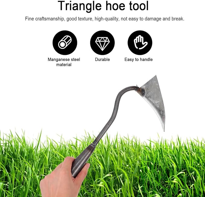 DOITOOL Triangle Hoe 12.4 Inch Manual Garden Cultivator with Sturdy Iron Head for Soil Digging Weeding and Manuring in Home Lawn and Farm Care