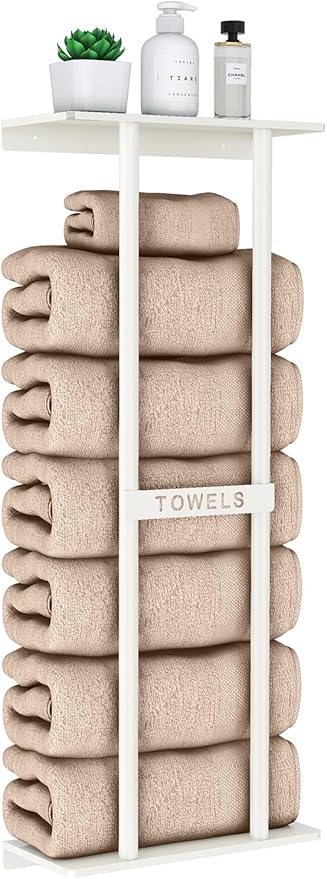 STWWO Wall Towel Rack for Rolled Towels, Towel Storage for Small Bathroom Can Holds 6 Large Towels, 30 inch Towel Racks with Shelf, White