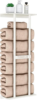 STWWO Wall Towel Rack for Rolled Towels, Towel Storage for Small Bathroom Can Holds 6 Large Towels, 30 inch Towel Racks with Shelf, White