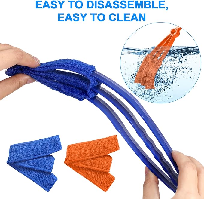 2 in 1 Window Blind Cleaner Duster Tool,Dual Brush Head,with 4 Removable and Washable Microfiber Sleeves, Shutter Cleaner Brush,Air Conditioner Keyboard Fan Duster Dirt Housekeeping Cleaner