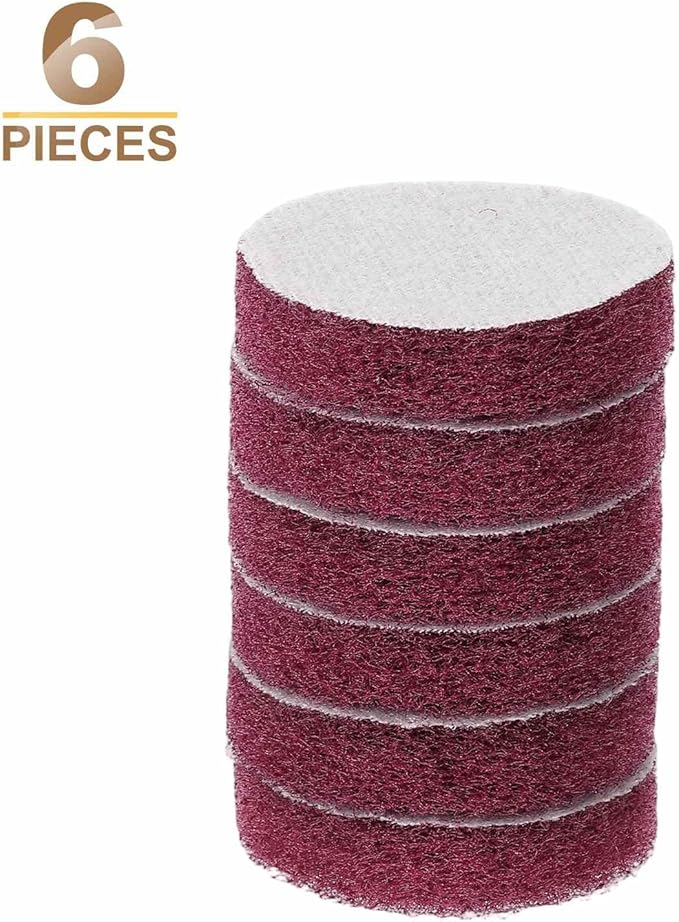 HARFINGTON 6pcs Scrubber Scouring Pads 400 Grits 2 Inch Drill Power Brush Hoop and Loop Surface Conditioning Disc Drill Scuffing Disc Scrub Pads for Home Kitchen Cleaning, Red