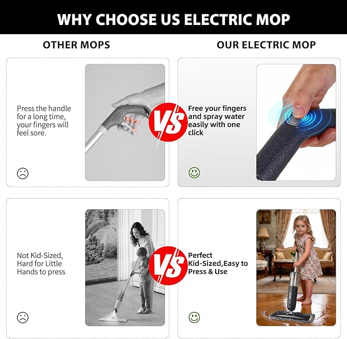 Electric Spray Mop Floor Cleaner with 2 Mopping Pads 700ml Bottle & Scraper 360° Swivel Head Lightweight Cordless Wet Dry Cleaner for Hardwood Floor Cleaning Laminate Tile Wood Vinyl & All Hard Floors
